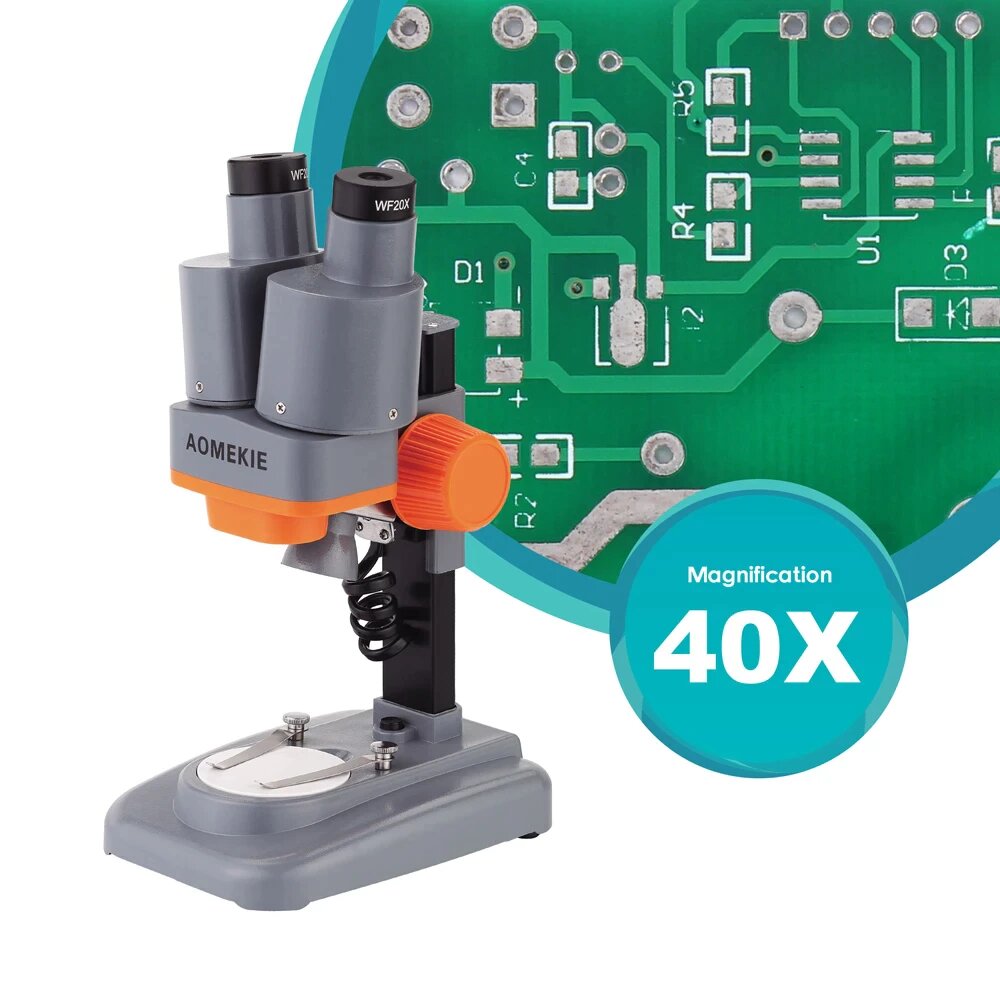 Microscope Stéréo 20X/40X Pour Enfants - Avec Lames Et Spécimen - Éclairage LED - Ideal Cadeau