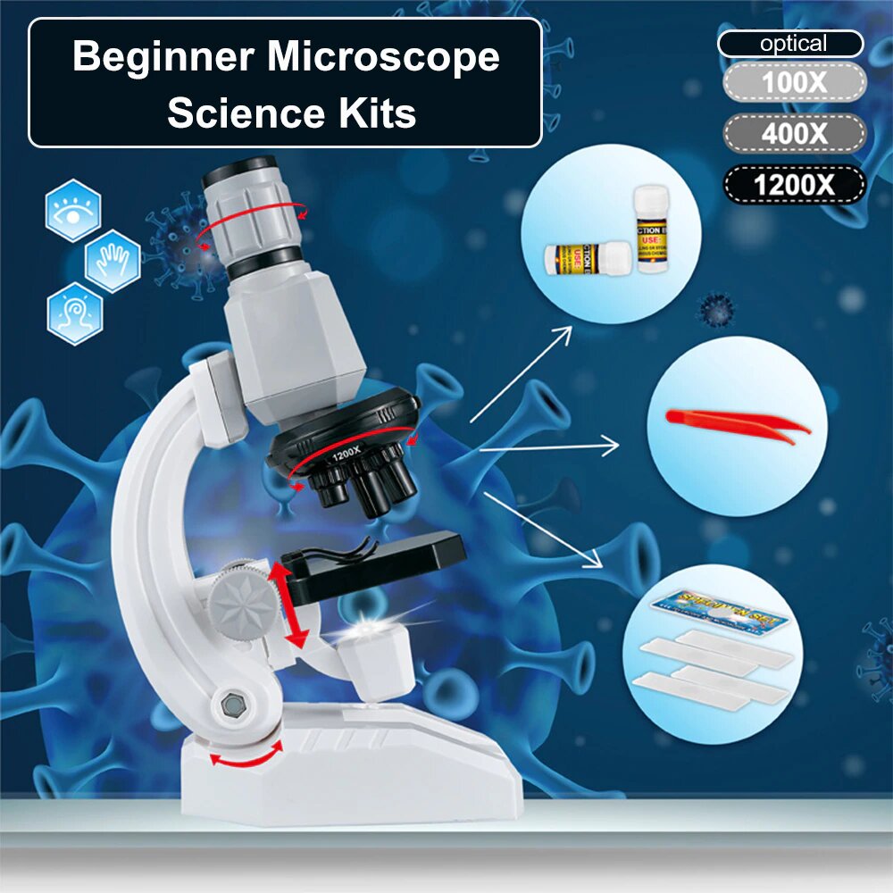 Kit de microscope pour enfants 1200x Image claire Objectif à angle réglable Jouet de microscope Kit de microscope pour enfants 1200x Image claire Objectif à angle réglable Jouet de microscope