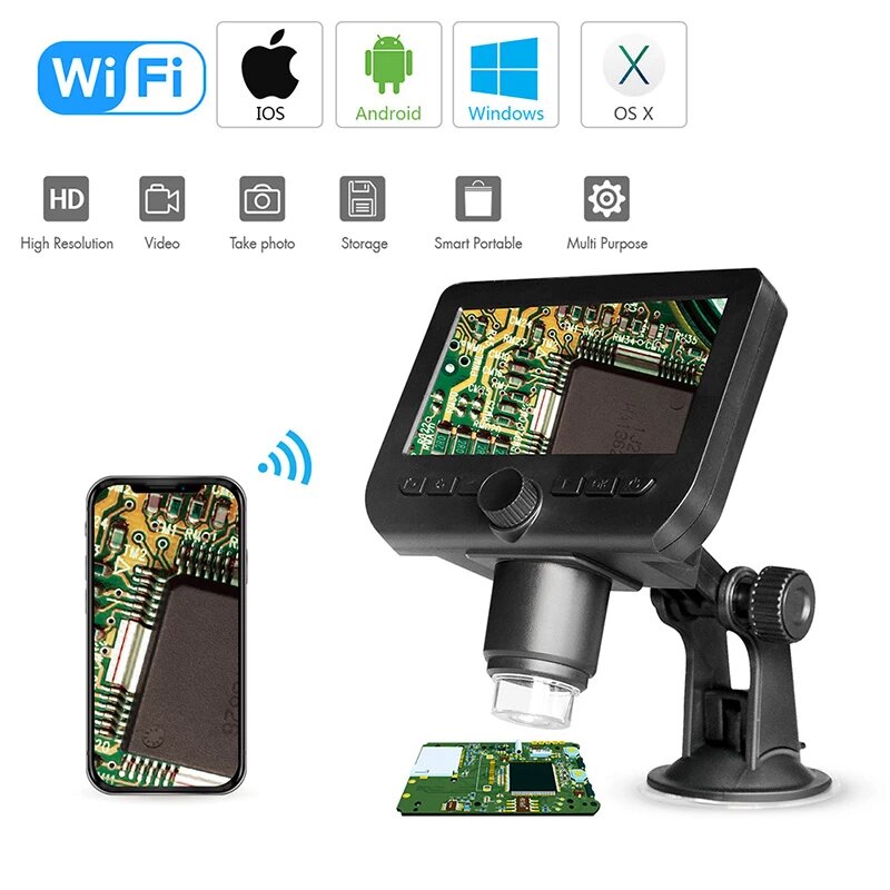 Acheter Microscope numérique HD 1000X LED USB WiFi Microscope téléphone  portable caméra avec support pour smartphone outils d'inspection PCB