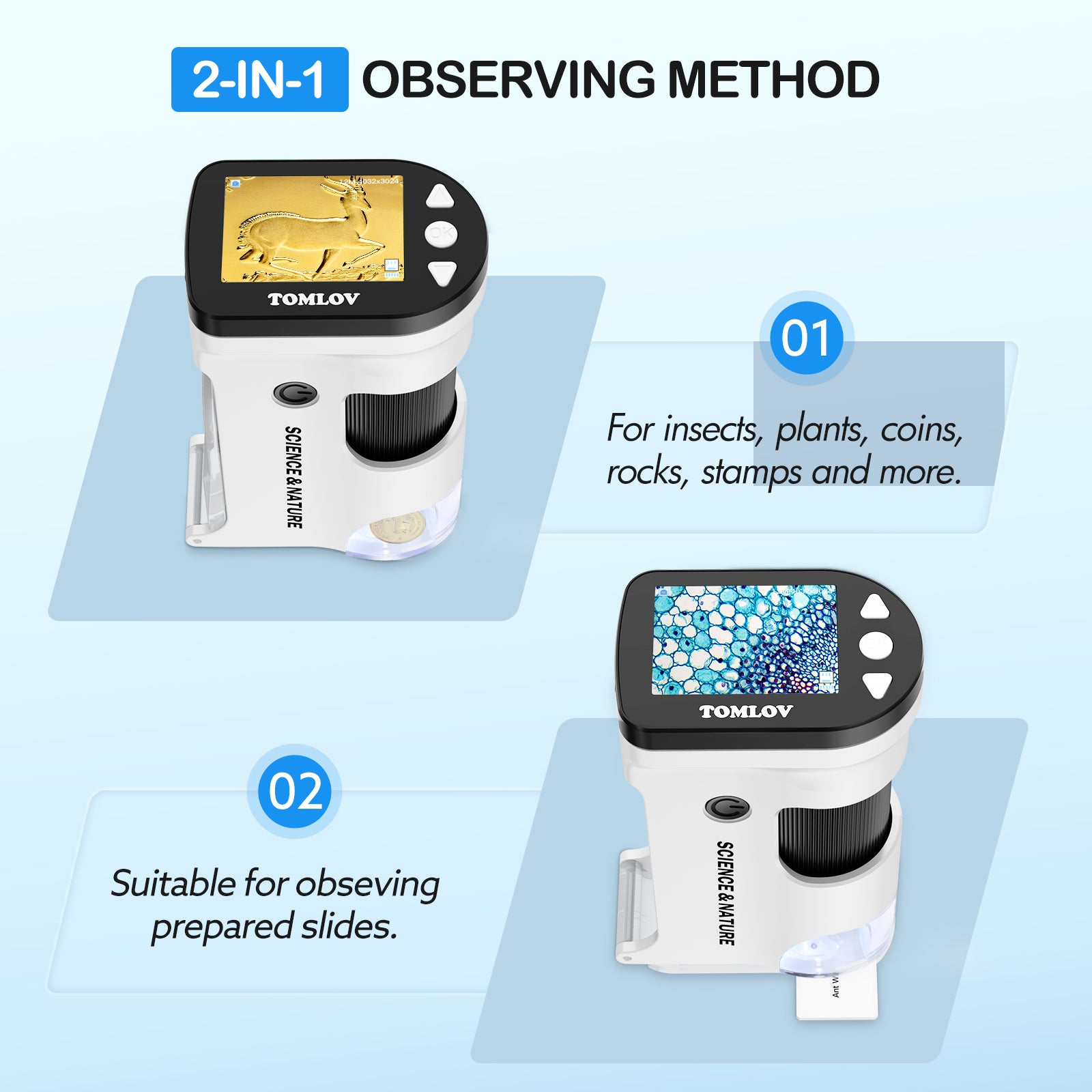 Microscope Numérique Pour Enfants Avec écran IPS 2 Pouces - 8 LED, Rechargeable, Pour Explorations De 3 à 12 Ans - 1
