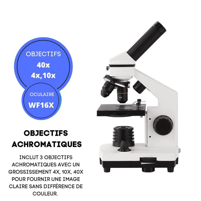 Microscope optique monoculaire 64X-2400X, pour enfants à l'école primaire,  enseignement de la Science biologique